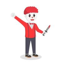 personaje de diseño de cuchillo de payaso malvado sobre fondo blanco vector