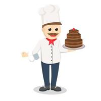 chef holding cake in plate design character on white background vector