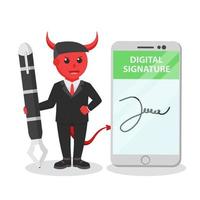 personaje de diseño de firma digital de hombre de negocios malvado sobre fondo blanco vector