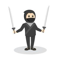 ninja with dual katana design character on white background vector