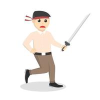 offcie warrior with katana design character on white background vector