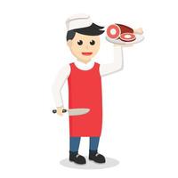 butcher man with meat design character on white background vector