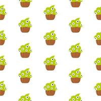 Cute Halloween Green Zombi Cupcakes with eyes pattern on a white background. Vector cartoon illustration.