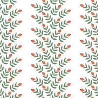 Vector seamless pattern with red rosehip berries and green leaves on a white background for print.