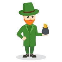 s.t patrick holding pot of gold design character on white background vector