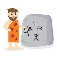 el hombre de las cavernas escribe en piedra con carácter de diseño de carbón sobre fondo blanco vector