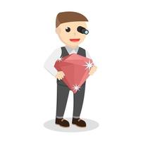 Businessman holding big ruby design. Character design on white background vector