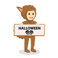 Man With Werewolf Costume holding sign halloween vector