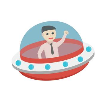 man ride ufo design character on white background vector