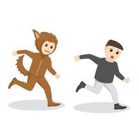 Werewolf chasing the man design character on white background vector