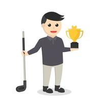 hombre golfista con carácter de diseño de trofeo sobre fondo blanco vector