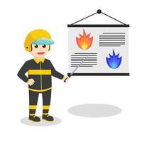 fireman giving presentation design character on white background vector