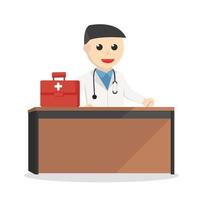 Doctor standing and sitting at the table in hospital design on white background vector