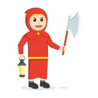 red monk holding big axe design character on white background vector