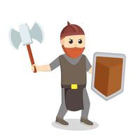 Dwarf Warrior Hold Axe And shield design character on white background vector