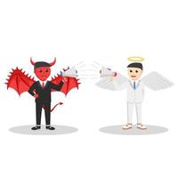 evil and angel businessman arguing with megaphone design character on white background vector