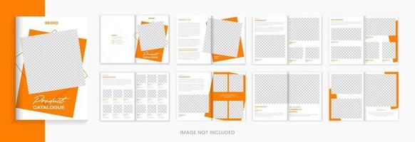 plantilla de diseño de folleto de catálogo de productos modernos con formas naranjas vector de 16 páginas