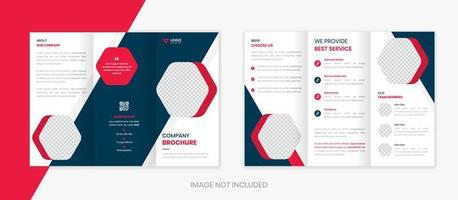 Corporate Trifold brochure design template, red abstract shape digital marketing vector