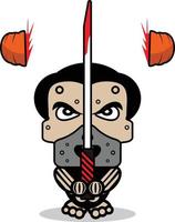 cute hannibal lecter bone mascot character cartoon vector illustration holding bloody sword