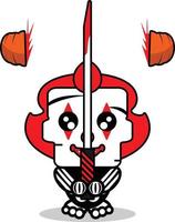 lindo pennywise hueso mascota personaje dibujos animados vector ilustración sosteniendo espada sangrienta
