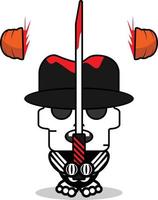 cute freddy krueger bone mascot character cartoon vector illustration holding bloody sword