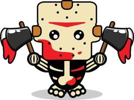 cute jason voorhees bone mascot character cartoon vector illustration holding bloody ax