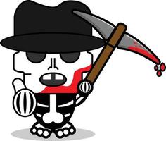 cute freddy krueger bone mascot character cartoon vector illustration holding bloody pickaxe