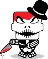cute skellington bone mascot character cartoon vector illustration holding bloody knife