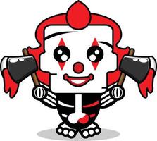 lindo pennywise hueso mascota personaje dibujos animados vector ilustración sosteniendo hacha sangrienta