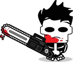 lindo michael mayer hueso mascota personaje dibujos animados vector ilustración sosteniendo máquina de sierra sangrienta