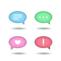 Speech, communication, dialogue, like, protest,  notification, oval bubbles - realistic icon set. 3d vector illustration.