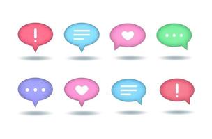 discurso, comunicación, diálogo, como, protesta, notificación, burbujas ovaladas - conjunto de iconos grandes realistas. Ilustración vectorial 3d. vector