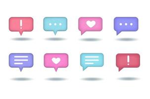 Speech, communication, dialogue, like, protest,  notification, rectangular bubbles - realistic big  icon set. 3d vector illustration.