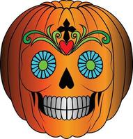 Art surreal pumpkin skull. Hand drawing and make graphic vector. vector