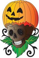 Art surreal pumpkin skull halloween.Hand drawing and make graphic vector. vector