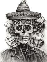 Art skull day of the dead. Hand drawing and make graphic vector. vector