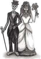 Art couple in love wedding skulls. Hand drawing and make graphic vector. vector