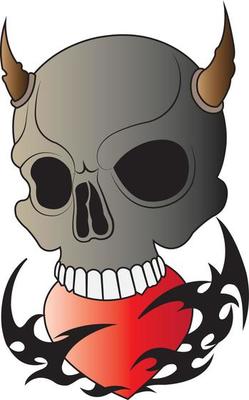 Art surreal devil skull mix heart tattoo.Hand drawing and make graphic vector.