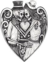 Art couple in love skulls day of the dead. Hand drawing and make graphic vector. vector