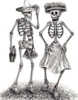 pareja de arte enamorada bailando calaveras dia de muertos. dibujo a mano y hacer vector gráfico.