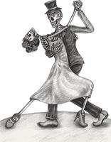 pareja de arte enamorada bailando calaveras dia de muertos. dibujo a mano y hacer vector gráfico.