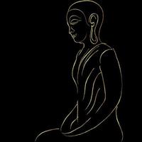 Golden buddha face sketching vector design over black background