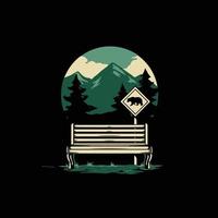 bosques ilustrativos con montañas, abetos y áreas de osos, imágenes en color sobre un fondo negro. vector