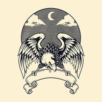 Eagle emblem, badge, label, logo or t-shirt print in monochrome vintage style vector