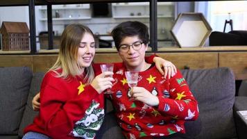 Boy and Girl Sitting Talk and Drink on Holiday video