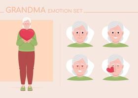 Loving mature woman semi flat color character emotions set vector