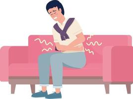 Man suffering from stomach ache on sofa semi flat color vector character