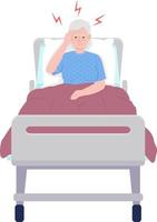 Old woman suffering from headache in hospital semi flat color vector character. Editable figure. Full body person on white. Simple cartoon style illustration for web graphic design and animation