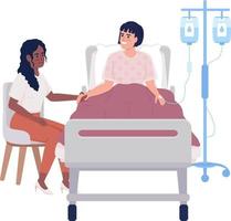 Woman visiting ill friend at hospital semi flat color vector characters. Editable figures. Full body people on white. Medicine simple cartoon style illustrations for web graphic design and animation