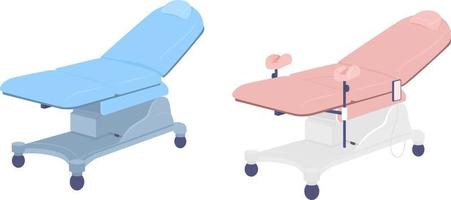 Medical examining chairs semi flat color vector objects set